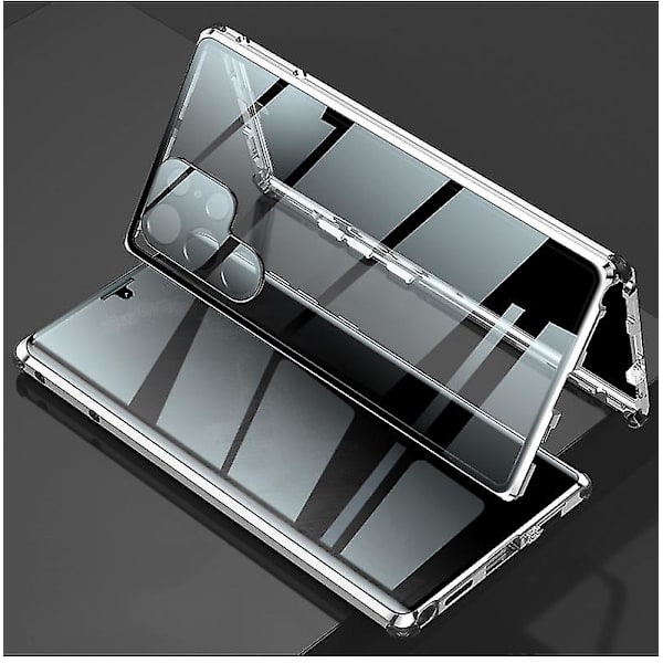 Anti-sjåing Personvern Etui Kompatibelt Med Samsung Galaxy S22 Ultra/s22, Dobbeltsidig Herdet Glass Magnetisk Deksel Silver For Galaxy S22