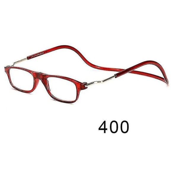 Fleksible magnetiske lesebriller Hengende hals Sammenleggbare Justerbare klare lesebriller Red glasses power 400