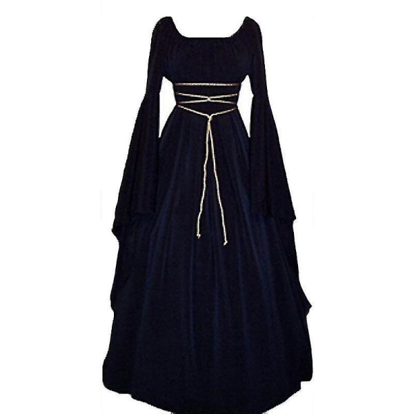 Kvinners renessanse middelalder maxi-kjole gotisk cosplay-kostyme Navy Blue L