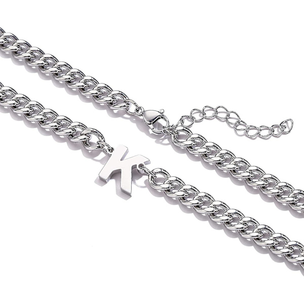 Alkuperäinen A-Z Kuubalainen Ketjun Kaulakoru Pojille Miehille Naisille Kirjainriipus Ruostumaton Teräs 6,5 mm 18+2 Tuumaa Koru Lahja Silver H