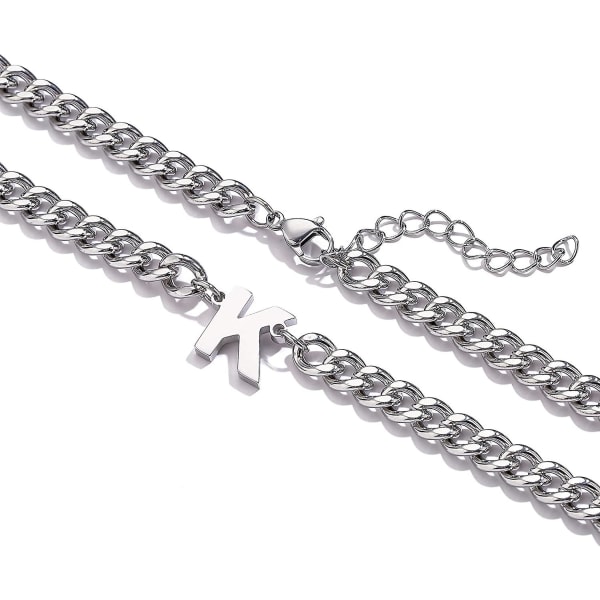 Initial A-z Cuban Link Chain Halskjede For Gutter Menn Kvinner Bokstavheng Rustfritt stål 6,5 mm 18+2 Tommer Smykkegave Silver G