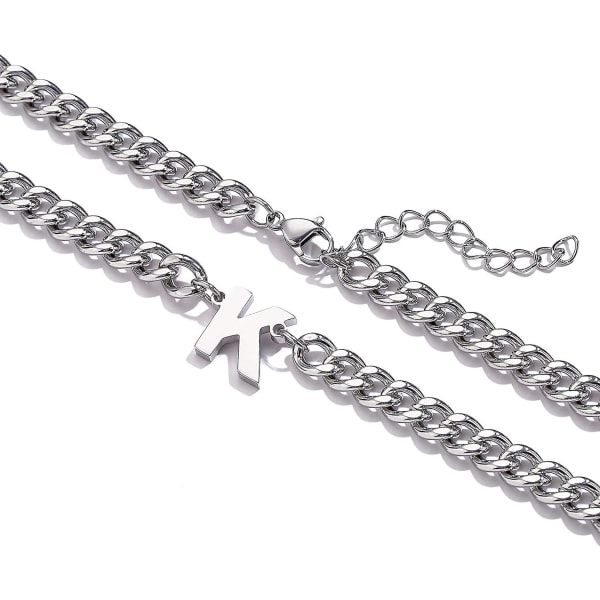 Initial A-z Kubansk Kedja Halsband För Pojkar Män Kvinnor Bokstavsberlock Rostfritt Stål 6.5mm 18+2 Tum Smycken Present Silver Y