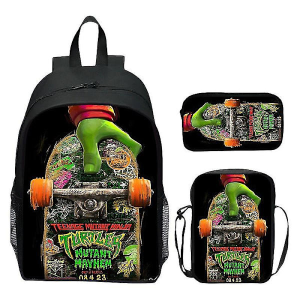 2024 Nya Teenage Mutant Ninja Turtles Skolväska Axelväska Pennväska 3-pack 16\" Ryggsäck Cartoon Tryckt Väskor Pojkar Födelsedagspresent T-12