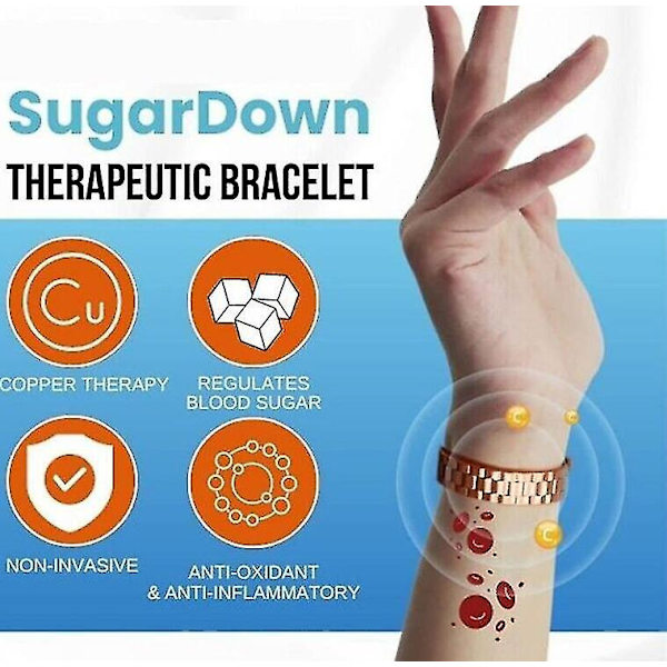 Copperheal Sugardown Terapiarmband, Weimax Sockerkontroll Armband, Lymfdränerande Magnetiskt Turmalinarmband silver