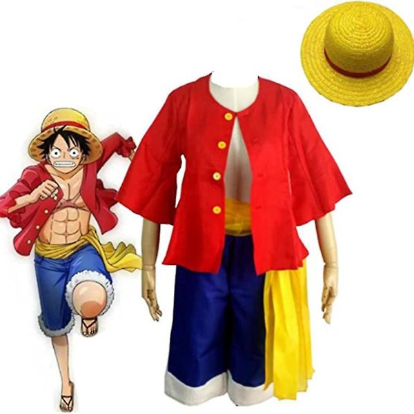 Monkey D. Luffy Cosplay Pirat Halmhat Kostume Sæt One Piece Anime Manga Voksne Halloween Fancy Dress Up Suit XL