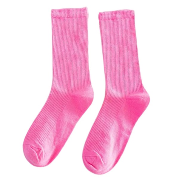 Farverige sokker Tynde bomuldsstrømper Bløde åndbare højelastiske strømper til voksent barn Deep Pink Adult