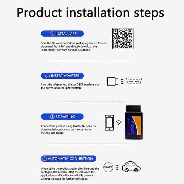 Bluetooth ELM327 OBD2 Scanner V1.5 - Bildiagnoseværktøj til Android/IOS, læs/slet koder, realtidsdata, understøtter alle OBDII-protokoller Black