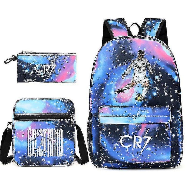 Jalkapallotähti C Ronaldo CR7 -painatus, kolmiosainen reppu opiskelijoille Starry blue 2 Single shoulder bag