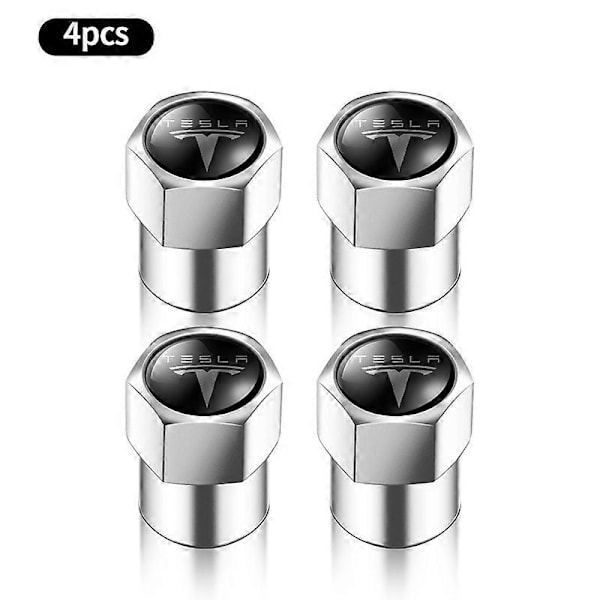 4 st Däckventillock för Bilhjul, Däckfälg, Lufttät, Vattentät, för Tesla Model 3 Model X Model S Model Y Biltillbehör Silver