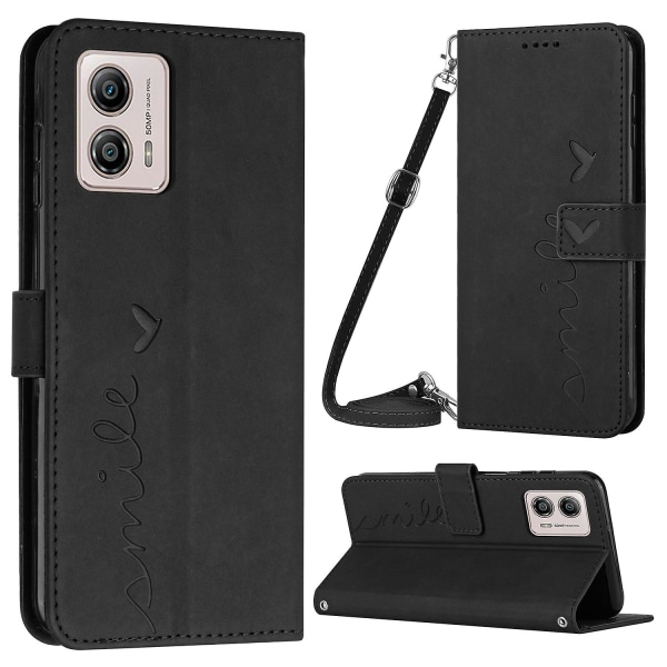 Motorola Moto G53 5g / G23 4g / G13 4g phone case Sydämen muotoinen painettu Pu-nahkainen jalustan cover Black
