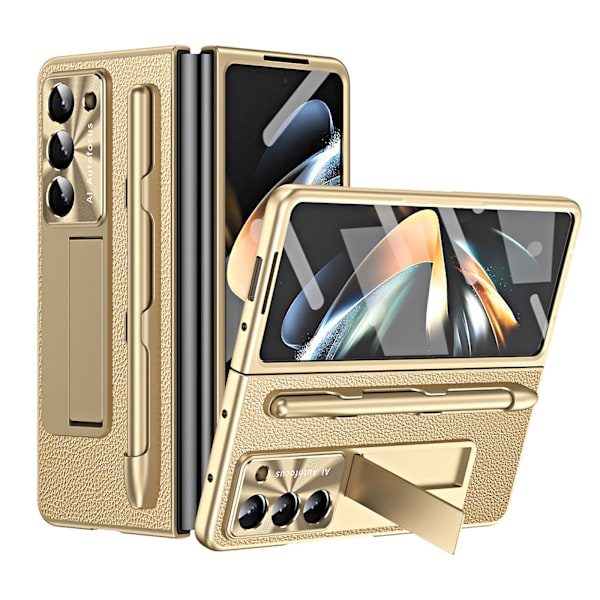 Galaxy Z Fold 5 Fodral med S Pen och S Pen-fack, Inbyggt skärmskydd och Stativ för Samsung Galaxy Z Fold 5 gold