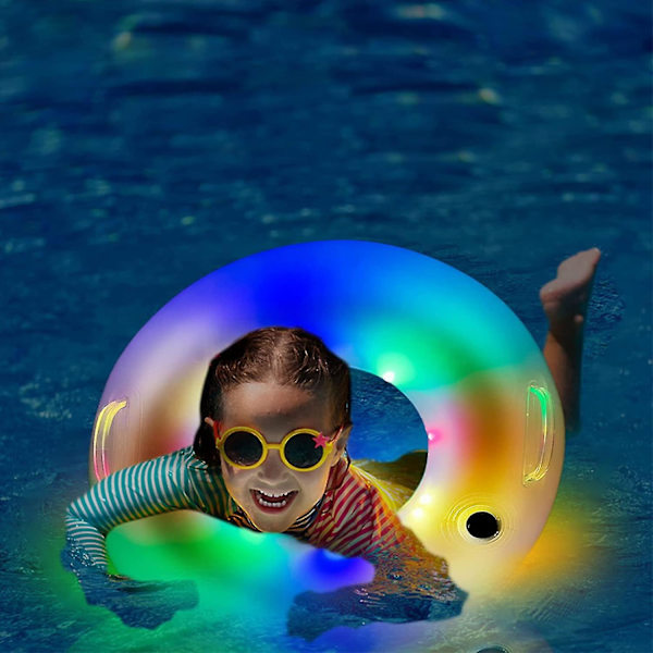 Oppustelige Pool-Flydere, Pool-Flydere til Voksne, Lysende LED Pool-Flydere, Børne Pool-Rør med LED Svømme-Ringe med Håndtag til Voksne og Børn child