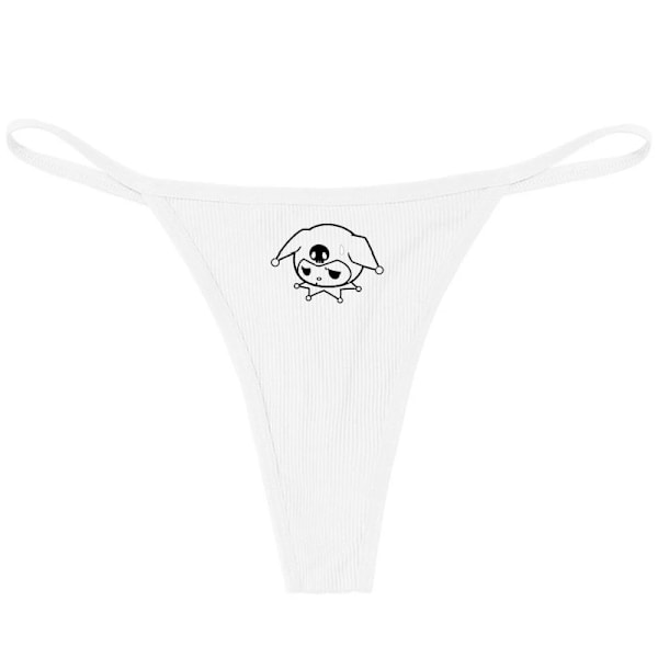 Hellokitty Ren Bomull Tunn Rem Sexig Stringtrosa Låg Midja Sömlös Anime Tecknad Kuromi Underkläder för Kvinnor Enkla Ribbade T-byxor VIT 8 WHITE 8 M