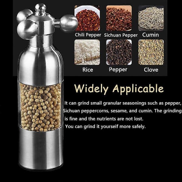 Black Pepper Mill Salt Pepper Grinder Spice Mill Kitchen Creative Gadgets Pepper And Salt Grinder Grinding 2024 HOT Silver Silver 21cm