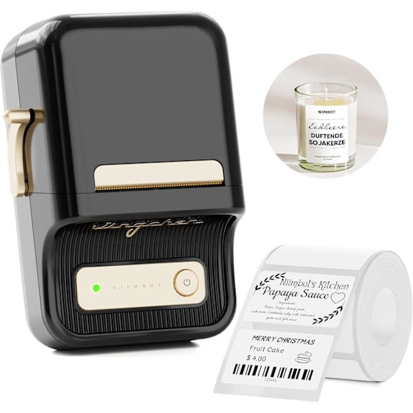 B21 Label Printer, Mini Adhesive Label Printer, Label Width 20-50 mm, Retro Bluetooth Label Printer for Office Organization Nero