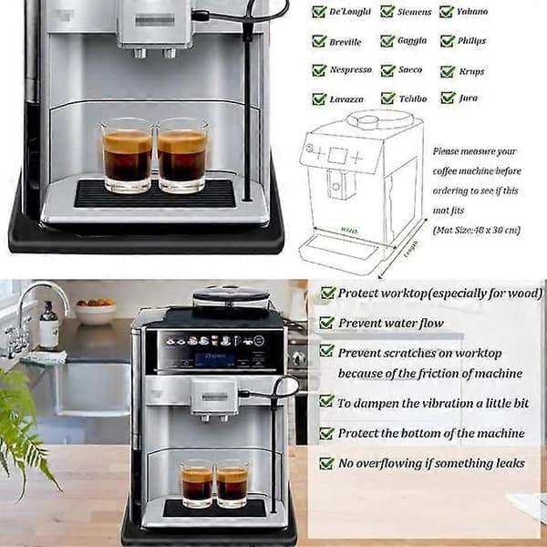 Silikonemåtte under kaffemaskine 48x30cm, skridsikker måtte til kaffemaskine, barista tilbehør (sort)