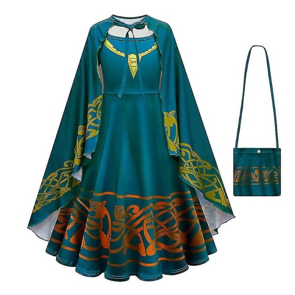 Modig Merida Kostym för Flickor Halloween Prinsessklänning Barn Karneval Fantasia Barn Julparty Cosplay Kostym Merida set A 5T 120