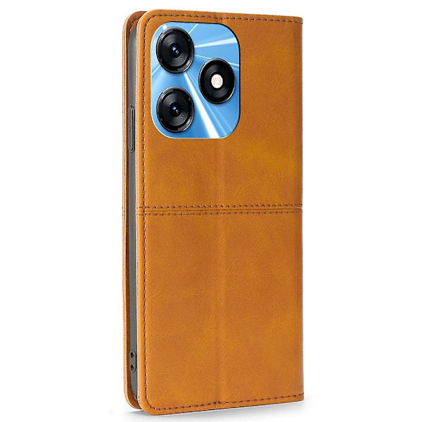 Cover til Tecno Spark 10 4G med kortlommer, koskindtekstur, stativ telefoncover - Lysebrun Light Brown