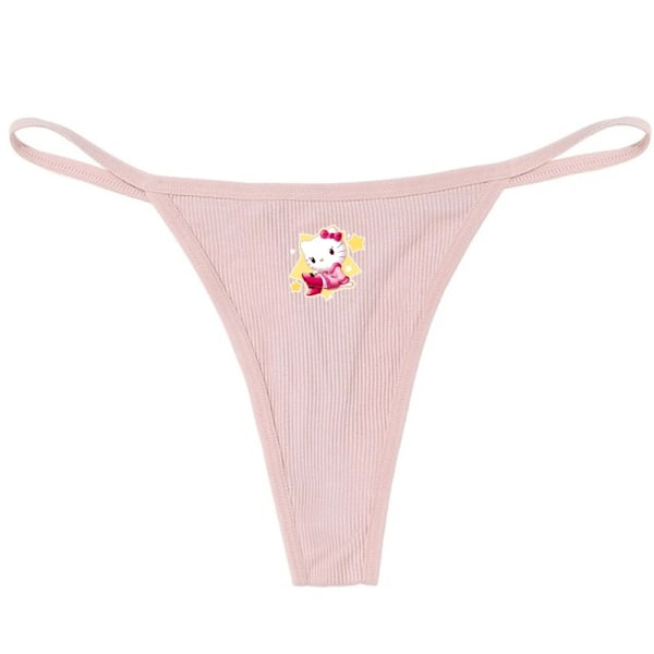 Hellokitty Ren Bomull Tunn Rem Sexig Stringtrosa Låg Midja Sömlös Anime Tecknad Kuromi Underkläder för Kvinnor Enkla Ribbade T-trosor ROSA 4 PINK 4 S