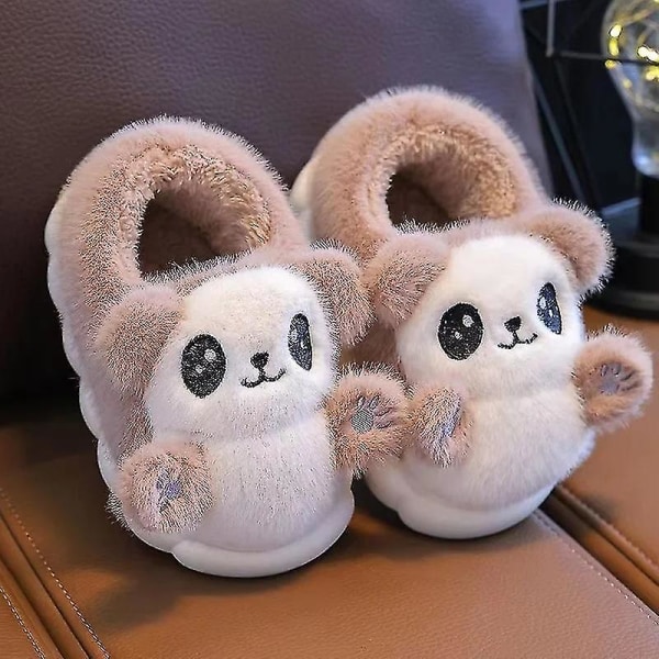 Barnens tecknade panda vintertofflor plyschdjur varma bomulls skor för pojkar och flickor inomhus hushåll fluffiga tofflor a2 24-25 Inner 15 CM