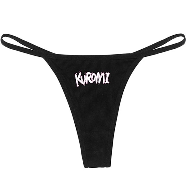 Hellokitty Ren Bomull Tunn Rem Sexig Stringtrosa Låg Midja Sömlös Anime Tecknad Kuromi Underkläder för Kvinnor Enkla Ribbade T-trosor SVART 6 BLACK 6 XL