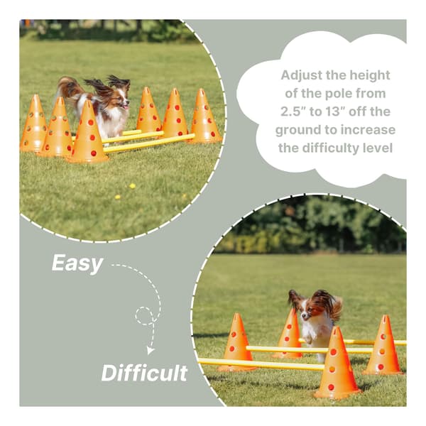 6 Cone Obstacle Kit - 3 Bars - Variable Height Adjustment: 6 cm / 13.5 cm / 20 cm - Orange/Yellow - 32091