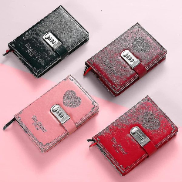 Dagbog med Lås til Piger - Læder Kodebog Journal Sød Hemmelig Dagbog Notebook med Kombinationsslås til Kvinder Voksne B6 pink A5