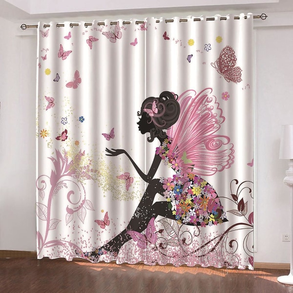 Thermal mörkläggningsgardiner Vit Rosa Gul Butterfly Fairy 1 Styck Barnrum Baby Girl Gardin Vardagsrum Modern Design 100X140cm