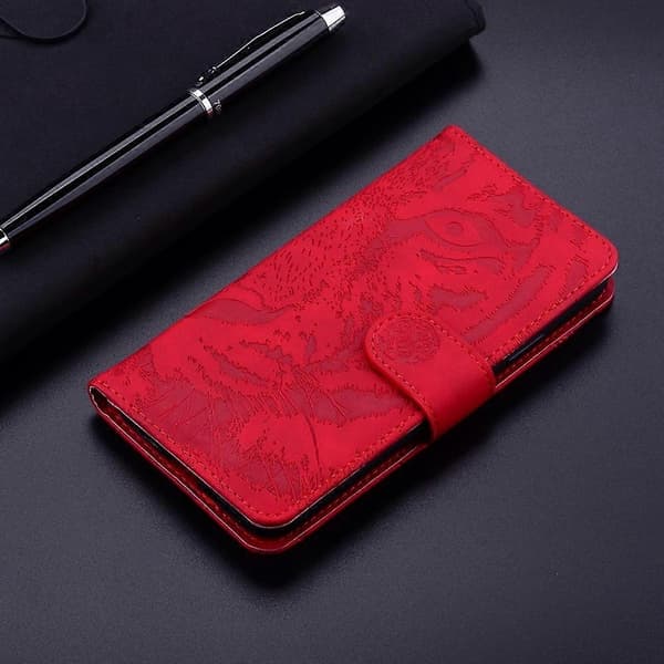 Tiger Præget Læder Etui Til Redmi 14C 4G Red