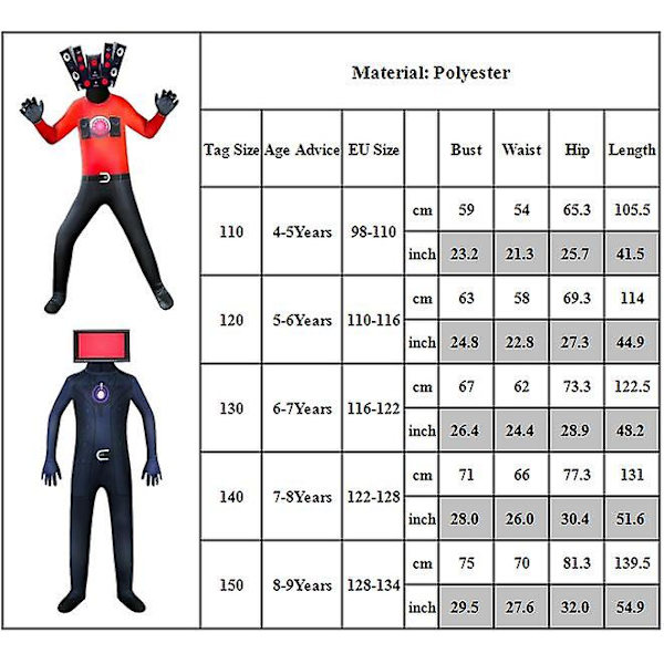 Skibidi Toilet Cosplay-asu Lasten Halloween-hyppyasu Pojille Tytöille TV-miehelle Kameramiehelle Hieno Pukeutuminen 4-9 Vuotta Toilet man 7-8Years