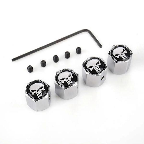 Yawlooc HOT Stöldskydd Punisher Skull Emblem Bilhjul Däckventilhatt Stam Luftskydd Bil Styling Lastbil Bil Motorcykel Tillbehör-Motorfordon [DB] Silver