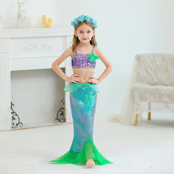 Flickors Prinsessklänning Sjöjungfrun Ariel Klänning Halloween Karneval Party Cosplay Kostym B 6T