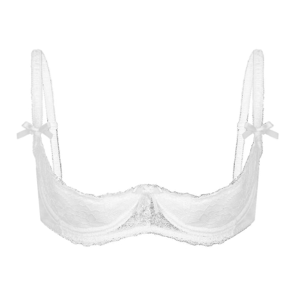 Dameundertøy med 1/2 kopp push-up, underwire, blonder, åpen brystkopp, justerbare stropper, svampfylte bh-topper White A M