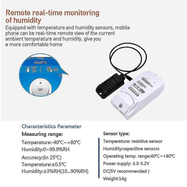 WiFi Smart Switch med TH16 DS18B20 Temperatur- og Fugtighedsovervågning