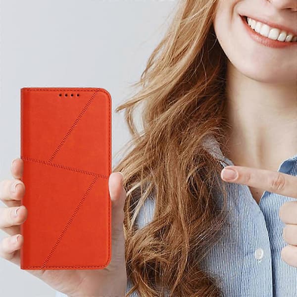 Kompatibelt plånboksfodral för iPhone 17 Pro Max, magnetisk stängning, läderfodral med stativ Orange