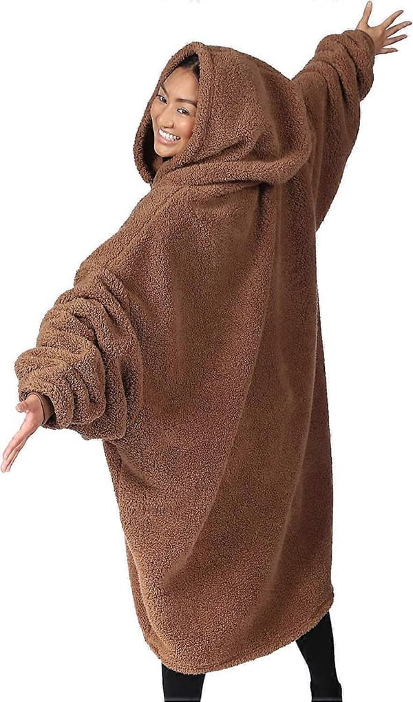 Teddy Bear Quarter Zip Oversized Microfiber Sherpa Bærbar Blanket med Lynlås One Size Camel
