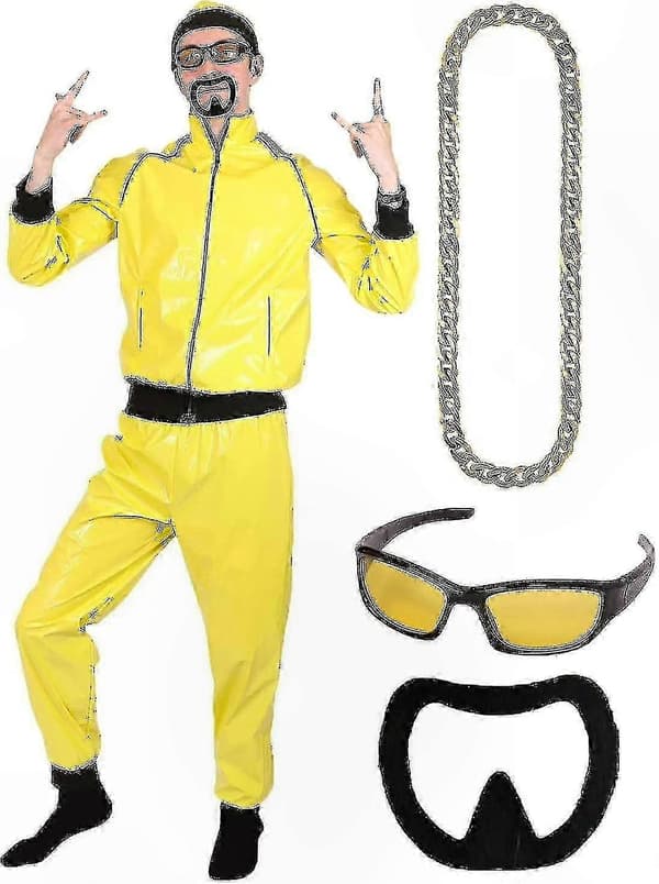 Retro 90'er Gul & Sort Træningsdragt Kostume til Voksne XL