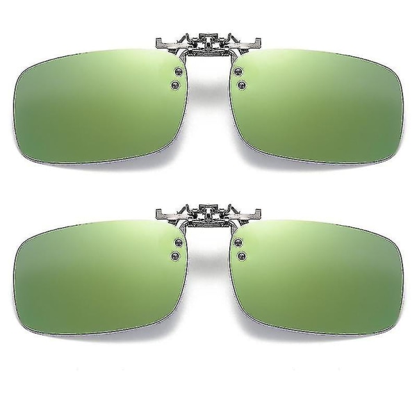 2 stk polariserede flip-up klips på fiskesolbriller til kørsel Nattesyn Gule Kvinder Firkantede solbriller med klips Green