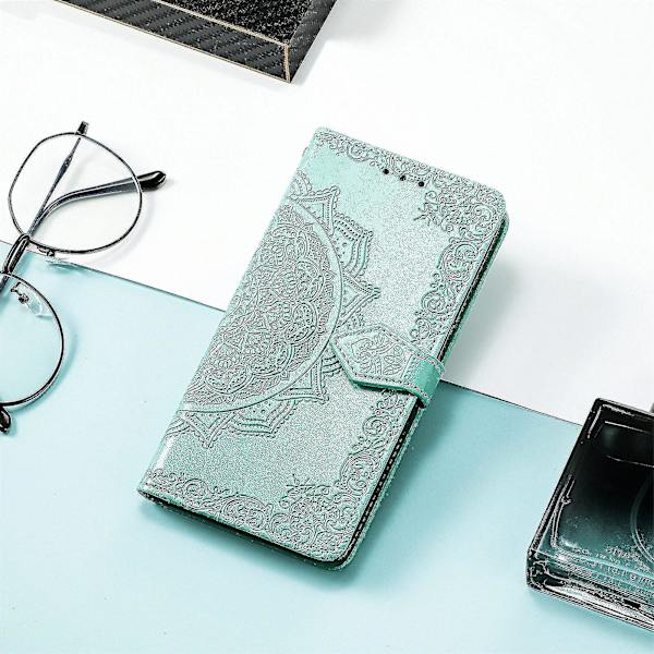 Oneplus Nord N100 Etui Læder Pung Cover Embosseret Mandala Magnetisk Flip Beskyttelse Stødsikker - Grøn