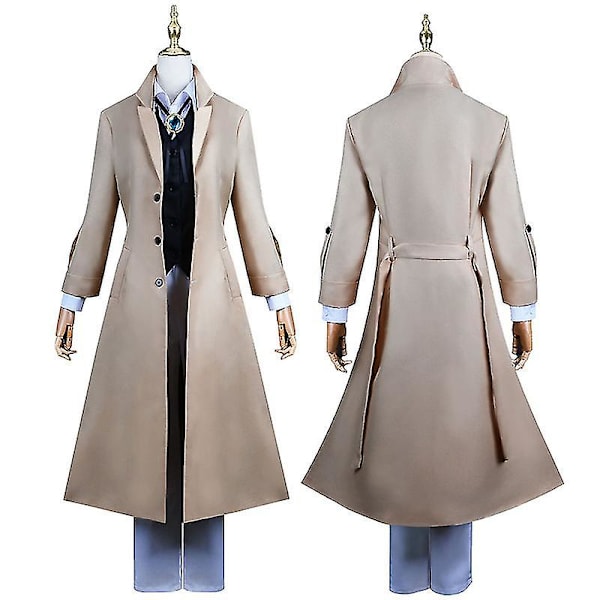 Anime Dazai Osamu Cosplay Kostume Bungo Stray Dogs Cosplay Lang Jakke Frakke Dazai Osamu Paryk Halloween Julekostume wig only XL