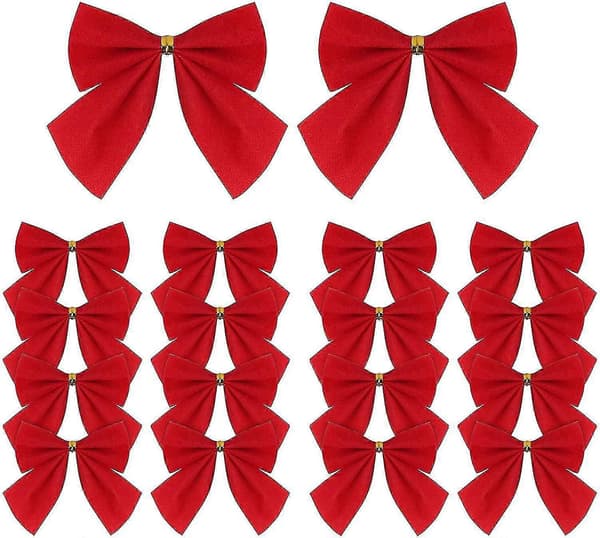 Set med 120 Mini Röda Bandrosetter för Julgran, Julkransar