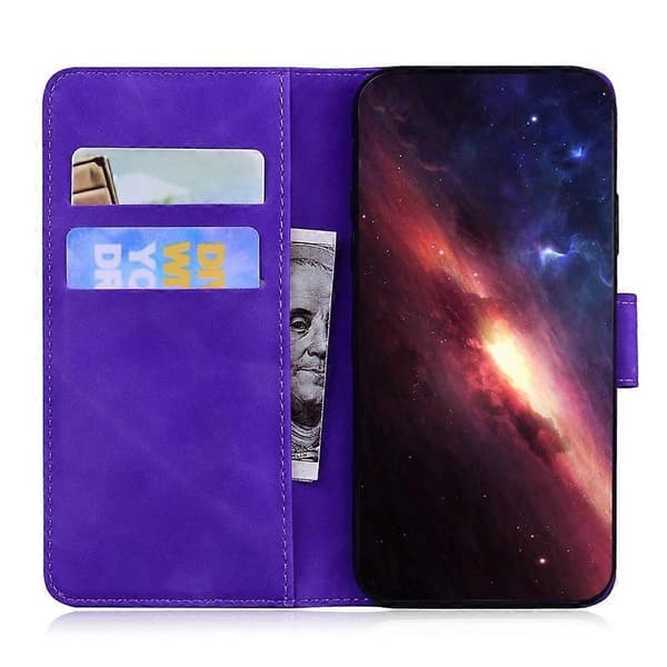 Tiger Præget Læder Etui Til Redmi 14C 4G Purple