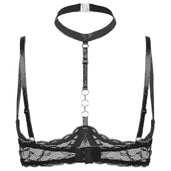 Dame 1/4 Cups Underwire BH Halter Hals O-Ring Gennemsigtig Blondering Push Up BH Lingeri Bryst Åben BH Undertøj Xinmu Rose C M