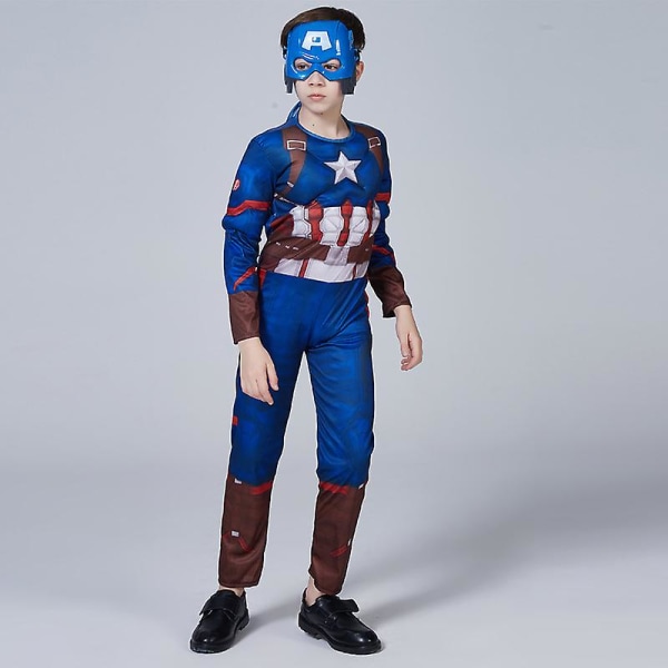 Captain America Muscle-asu Supersankari Captain America Cosplay-asu Shield Halloween-karnevaaliasut lapsille height 135-145cm