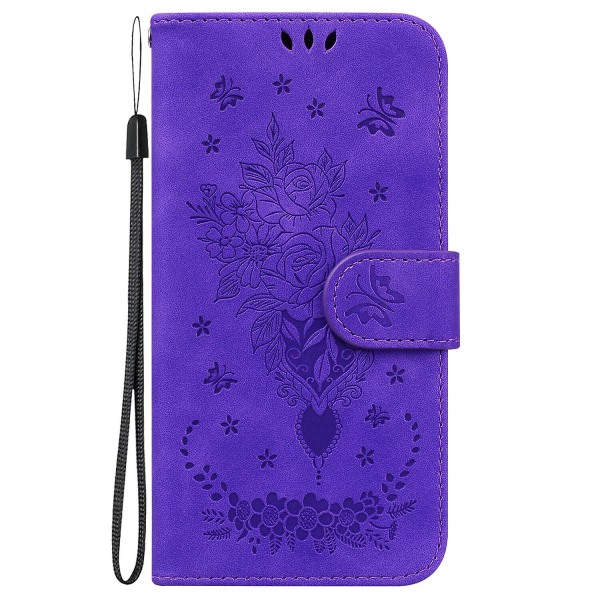 Veske til Samsung Galaxy A23 5g Cover Coque Butterfly And Rose Magnetic Wallet Pu Premium Lær Flip Card Holder Telefonveske - Gul Purple