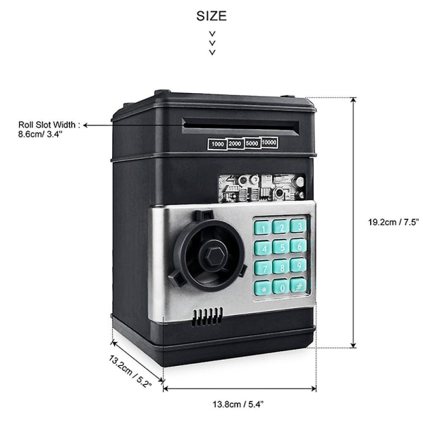 Elektronisk sparegris Minibank Passord Pengeboks Pengemynter Spareboks Minibank Banksafe Automatisk innskudd Seddel Julegave Black