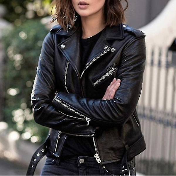 Solid Efterårs Kvinder Cykeljakke Kunstlæder Overtøj Lynlås Outfit Forår Efterår Kvinder Mode Kort Tynd Kvinde Jakke Frakke Hurtig Style A Black S