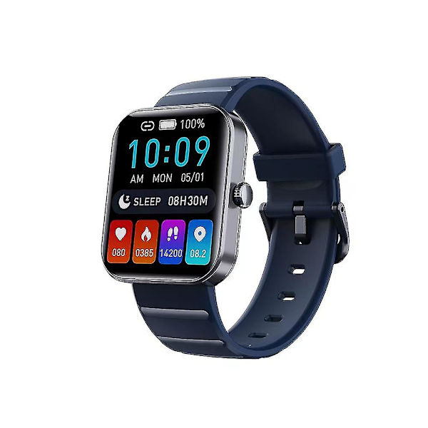 Ikke-invasiv Blodsukkermåling Smartwatch, Fuld Touch Sundhedstracker Ur Med Blodtryk, Blodiltmåling, Søvnovervågning Blue Silicone