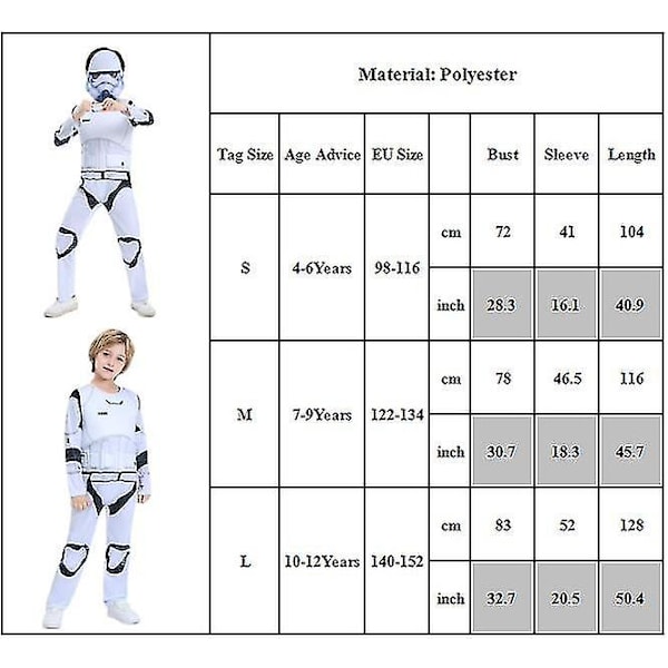 4-12 år Barn Hvit Døds Trooper Stormtroopers Star Wars Cosplay Kostyme med Maske Halloween Jul Gave 7-9 Years