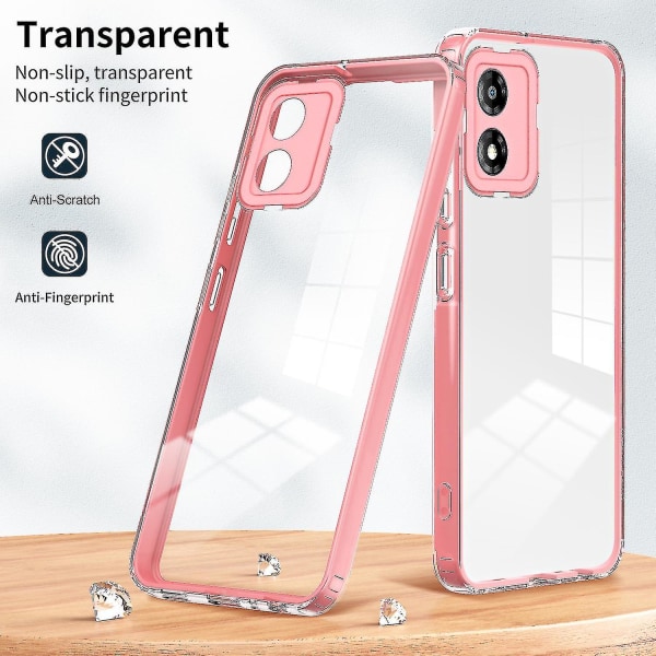 Til Motorola Moto E13 4G 3-i-1 Transparent Telefon Cover Kamera Beskyttelse TPU + PC Stødtæt Case Pink